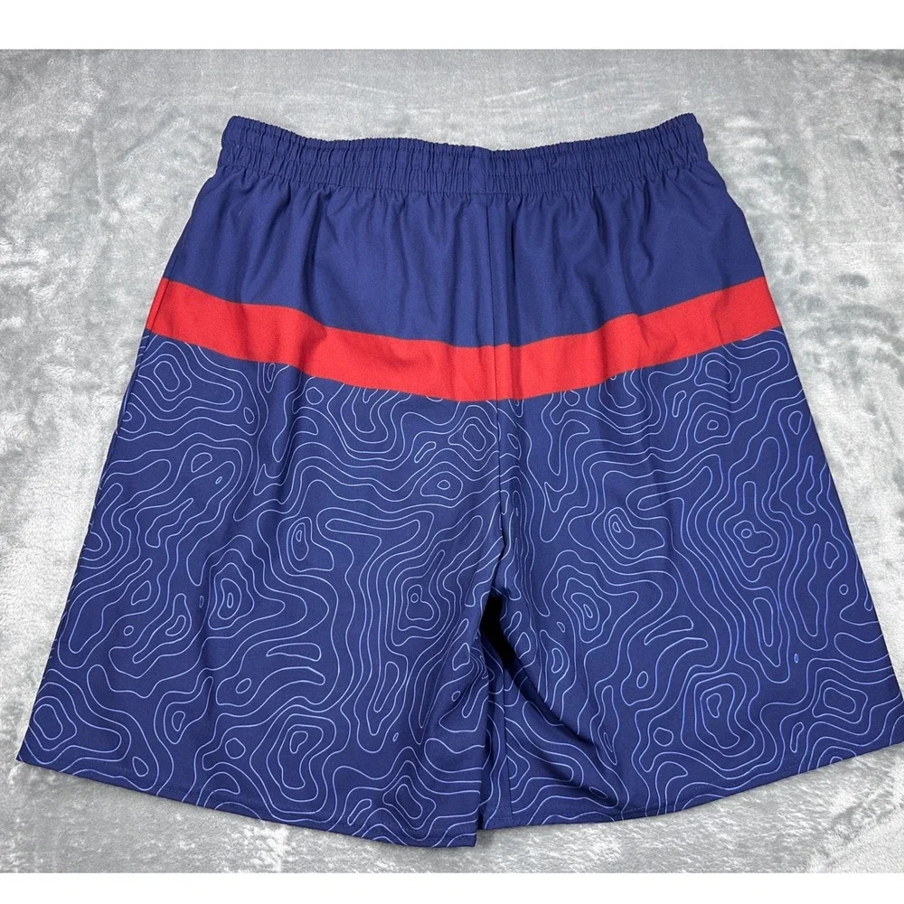 WSI Sports‎ Mens 2XL Athletic Shorts Navy Red Topographic Print Made in USA XXL